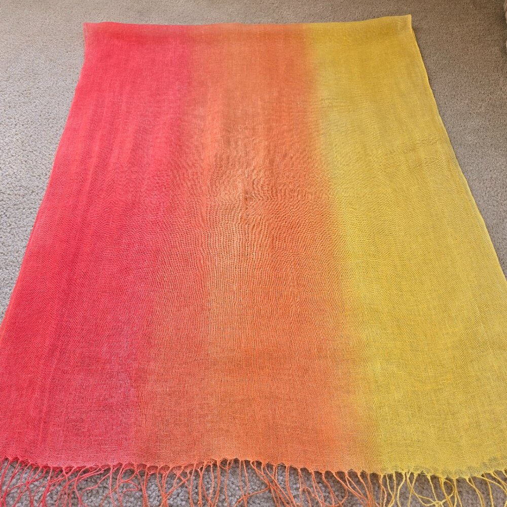 NWOT Linen Scarf Gradient Red Orange Yellow Ombre